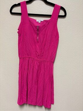 Bright Pink Sleeveless Mini Dress with Front Zip Detail
